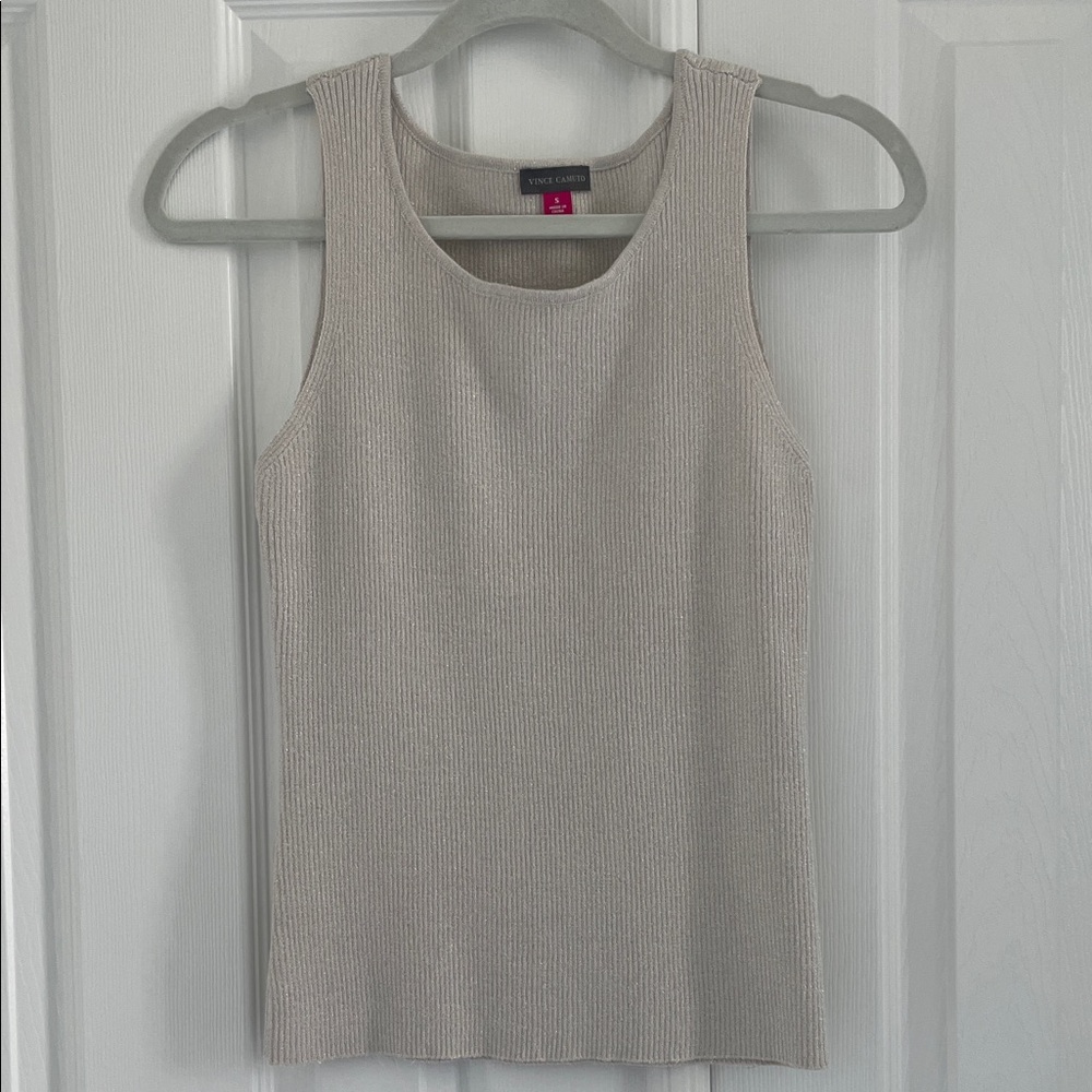 Vince Camuto Cream Sparkle Ribbed Tank Top
